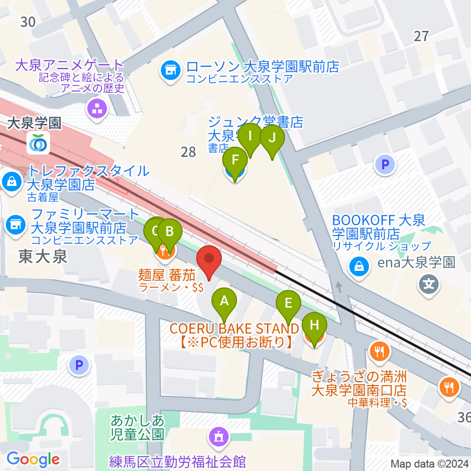 武蔵野楽器セサミクラブ周辺のファミレス・ファーストフード一覧地図