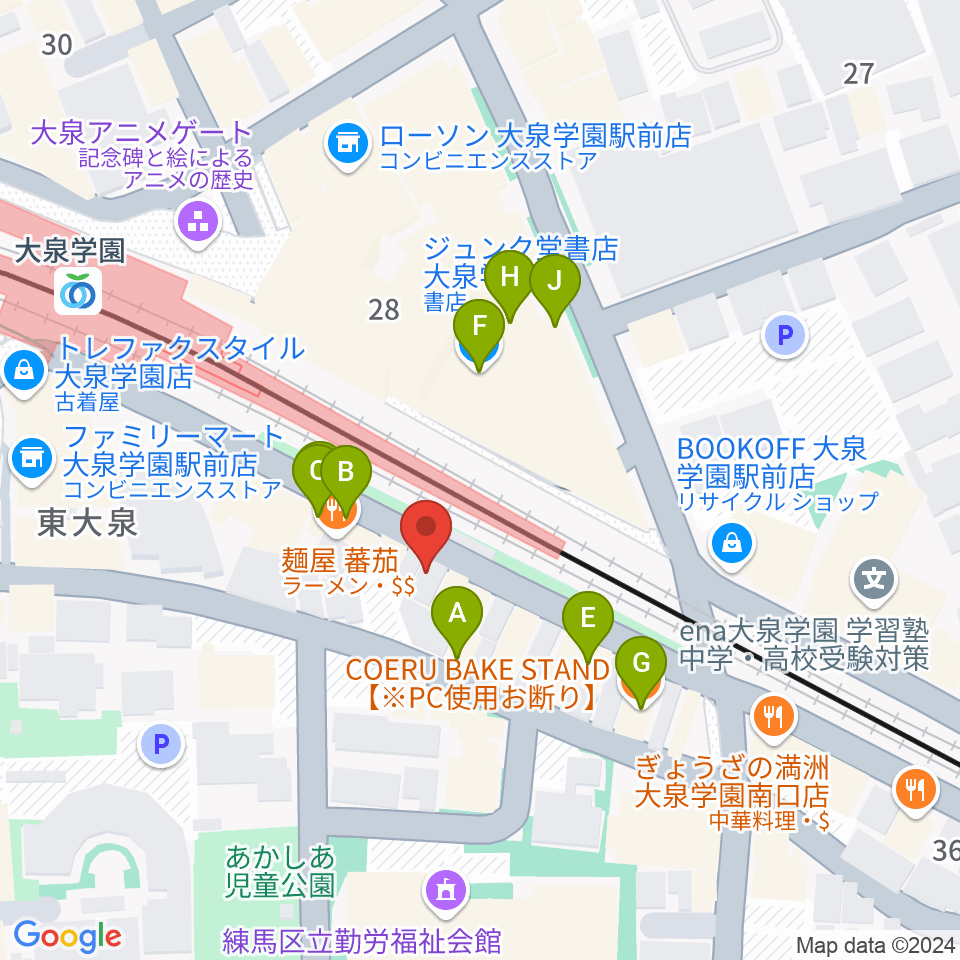 武蔵野楽器セサミクラブ周辺のファミレス・ファーストフード一覧地図