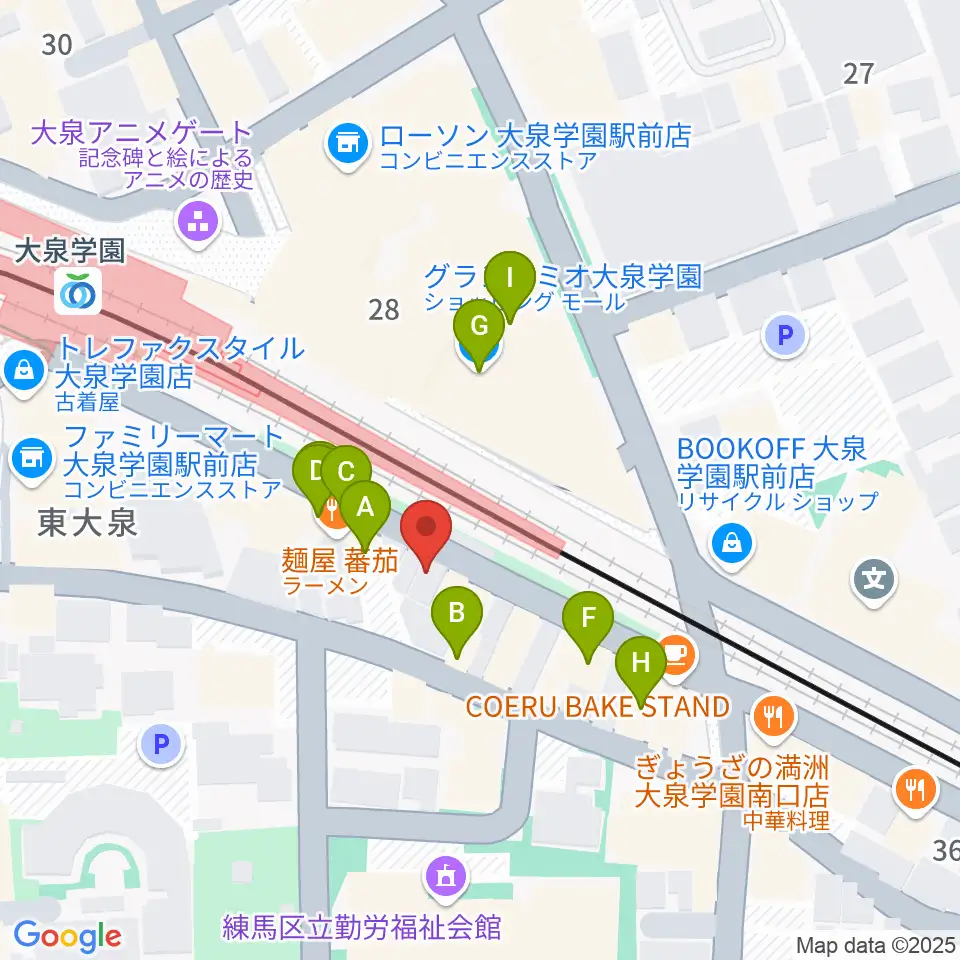 武蔵野楽器セサミクラブ周辺のファミレス・ファーストフード一覧地図