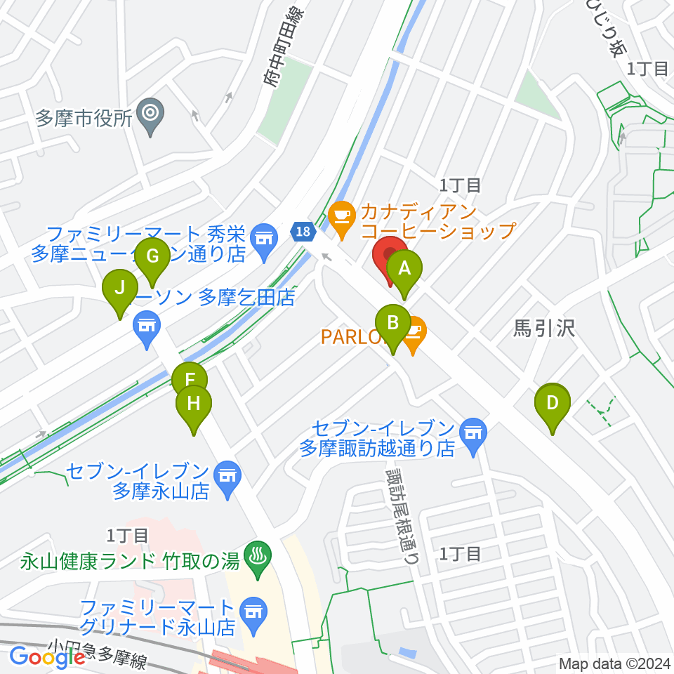 Mスタジオ永山店周辺のファミレス・ファーストフード一覧地図