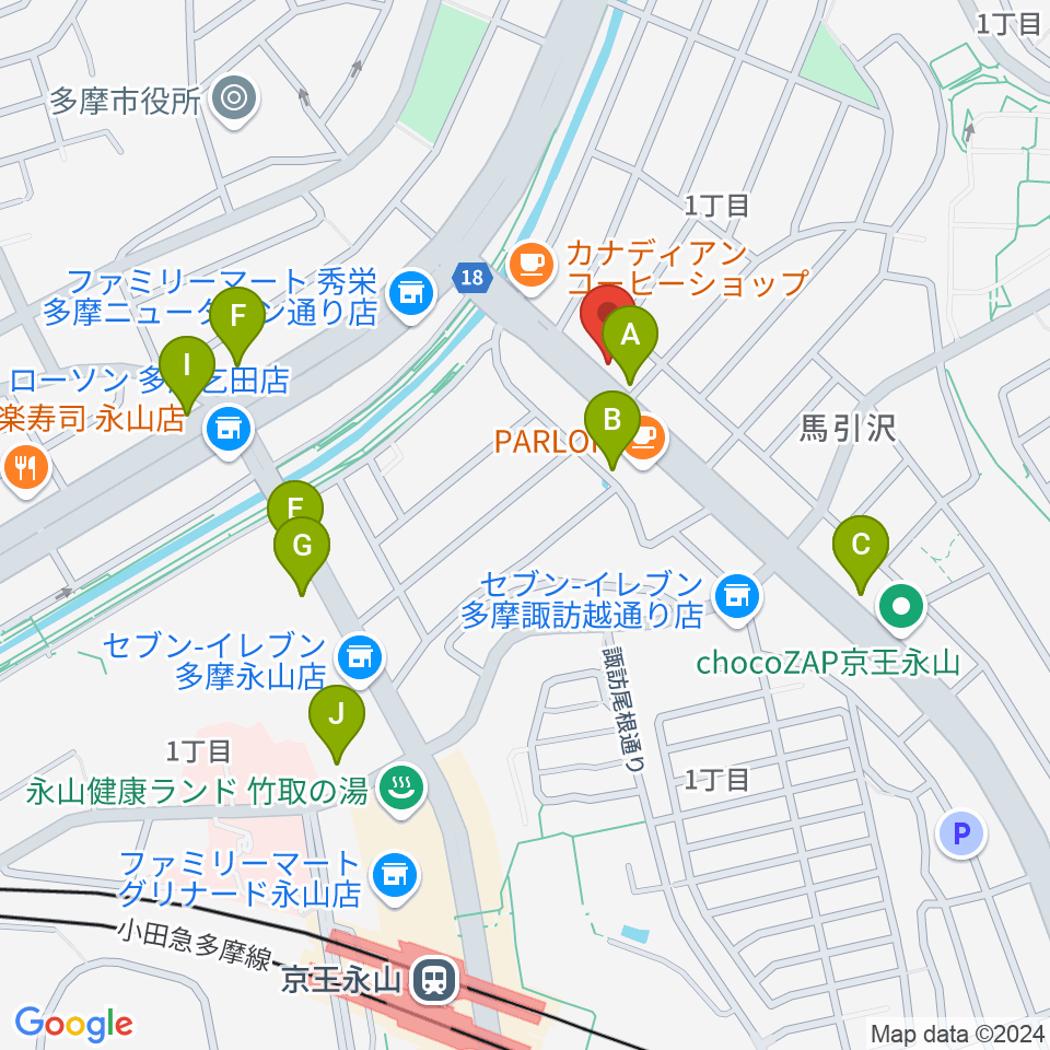 Mスタジオ永山店周辺のファミレス・ファーストフード一覧地図