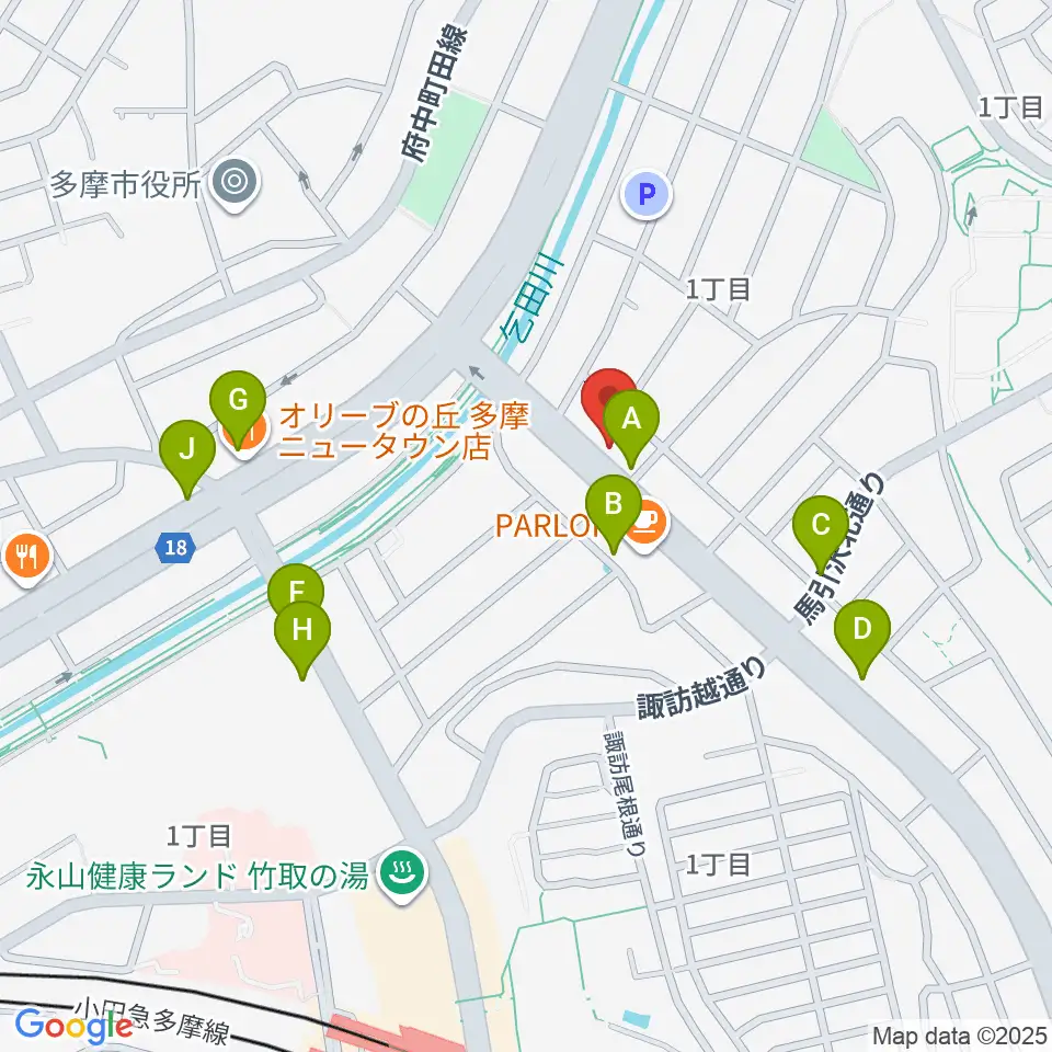 Mスタジオ永山店周辺のファミレス・ファーストフード一覧地図