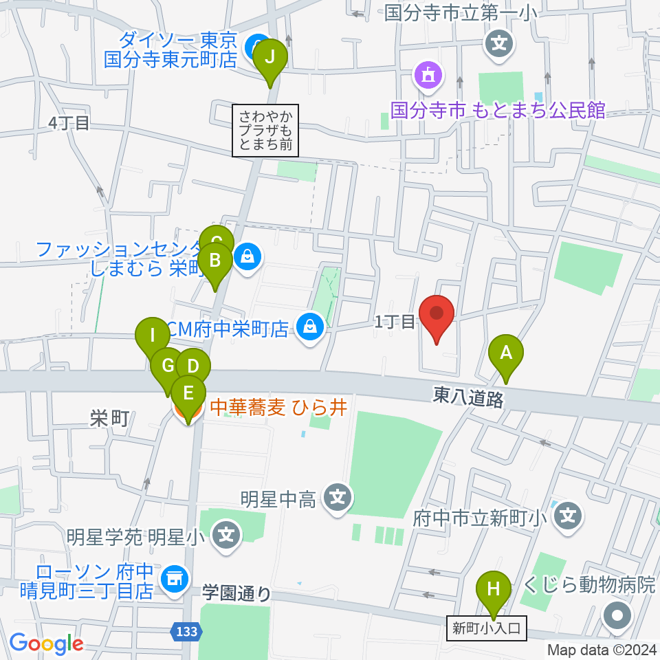 アカデミーアポロ周辺のファミレス・ファーストフード一覧地図