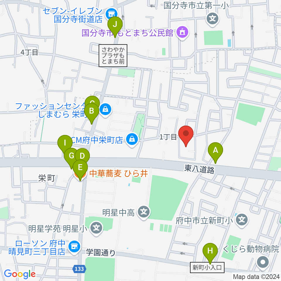 アカデミーアポロ周辺のファミレス・ファーストフード一覧地図