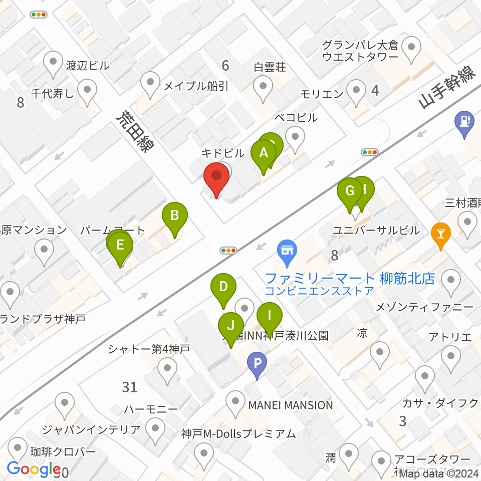 きどやバイオリン工房周辺のファミレス・ファーストフード一覧地図