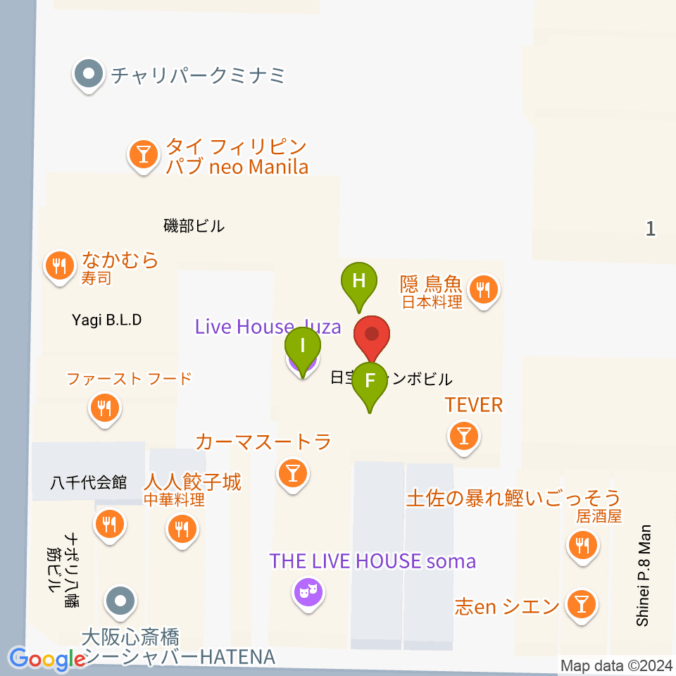 P4 STUDIO東心斎橋店周辺のファミレス・ファーストフード一覧地図