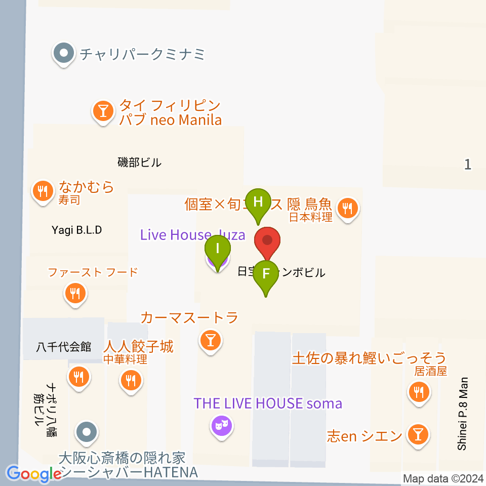 P4 STUDIO東心斎橋店周辺のファミレス・ファーストフード一覧地図