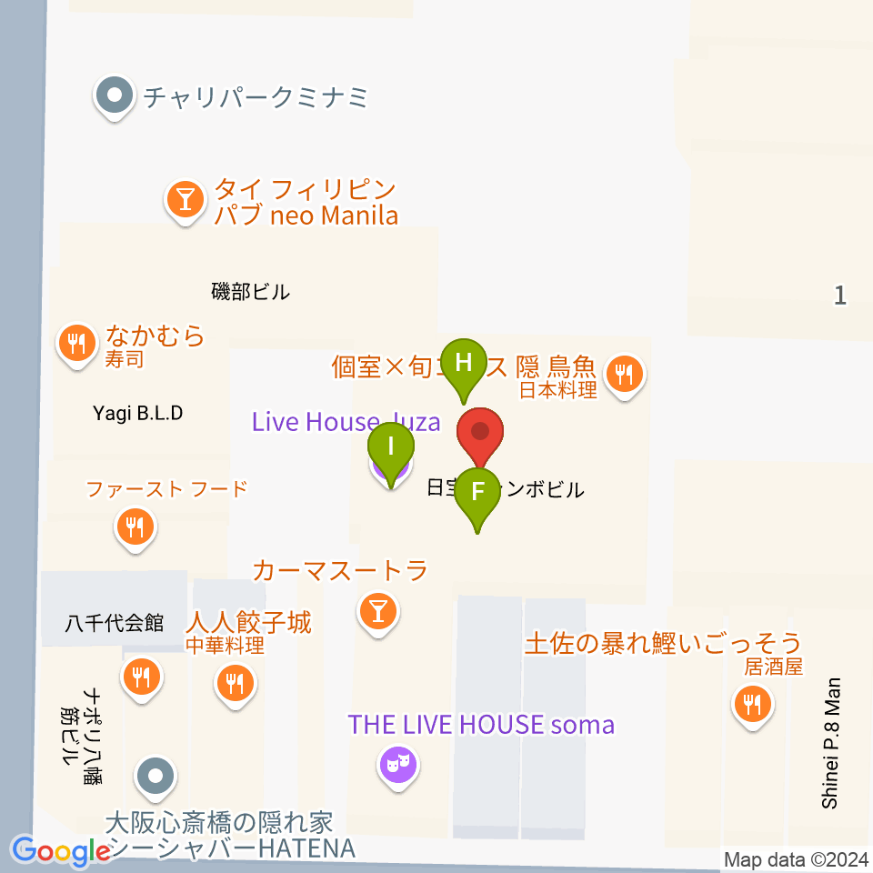 P4 STUDIO東心斎橋店周辺のファミレス・ファーストフード一覧地図