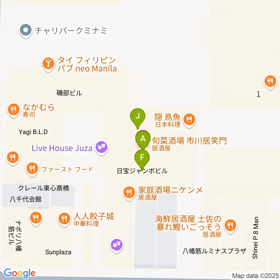P4 STUDIO東心斎橋店周辺のファミレス・ファーストフード一覧地図