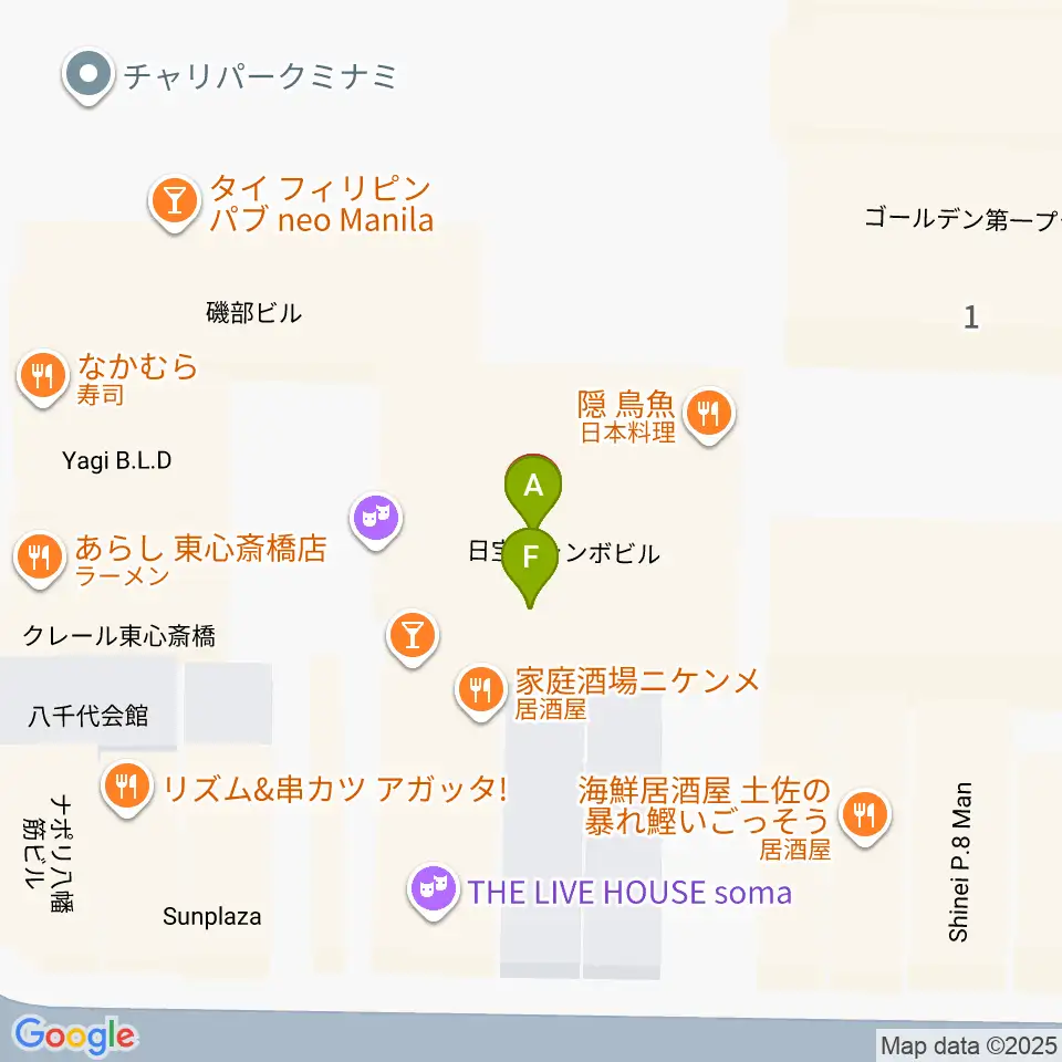 P4 STUDIO東心斎橋店周辺のファミレス・ファーストフード一覧地図