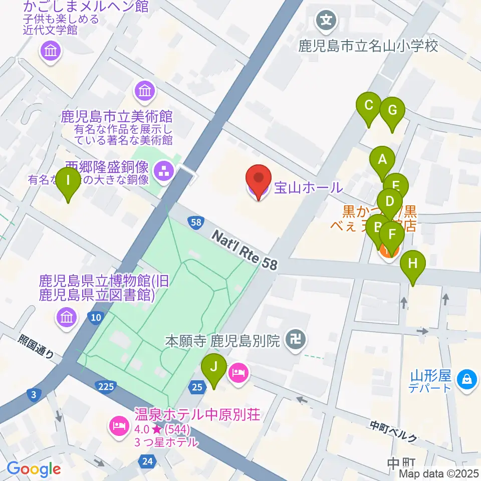 宝山ホール周辺のファミレス・ファーストフード一覧地図