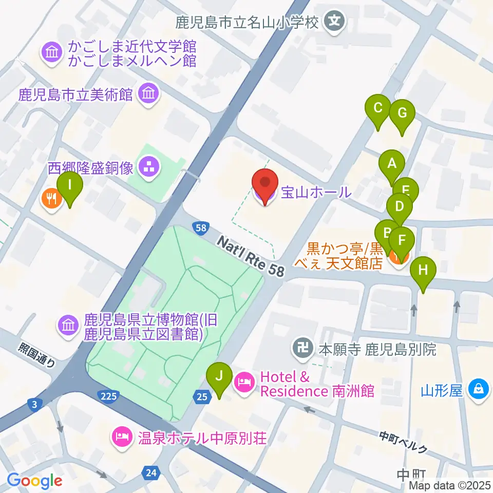 宝山ホール周辺のファミレス・ファーストフード一覧地図