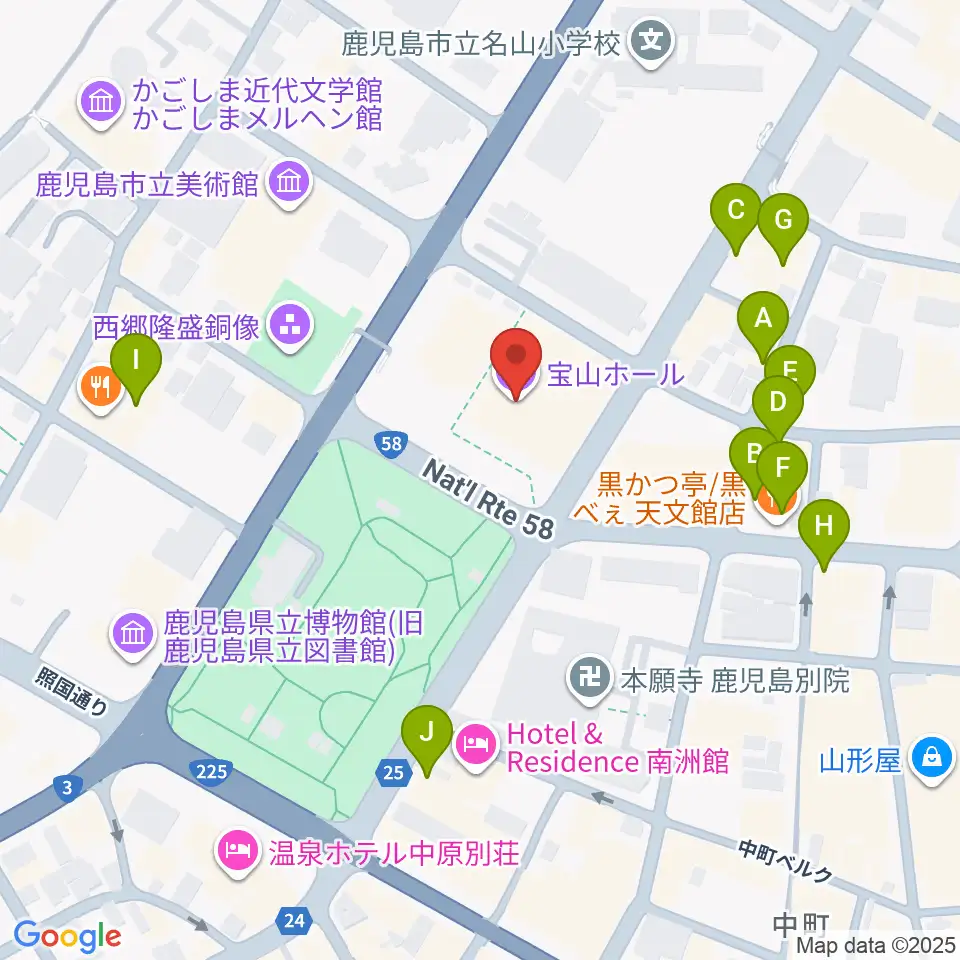 宝山ホール周辺のファミレス・ファーストフード一覧地図