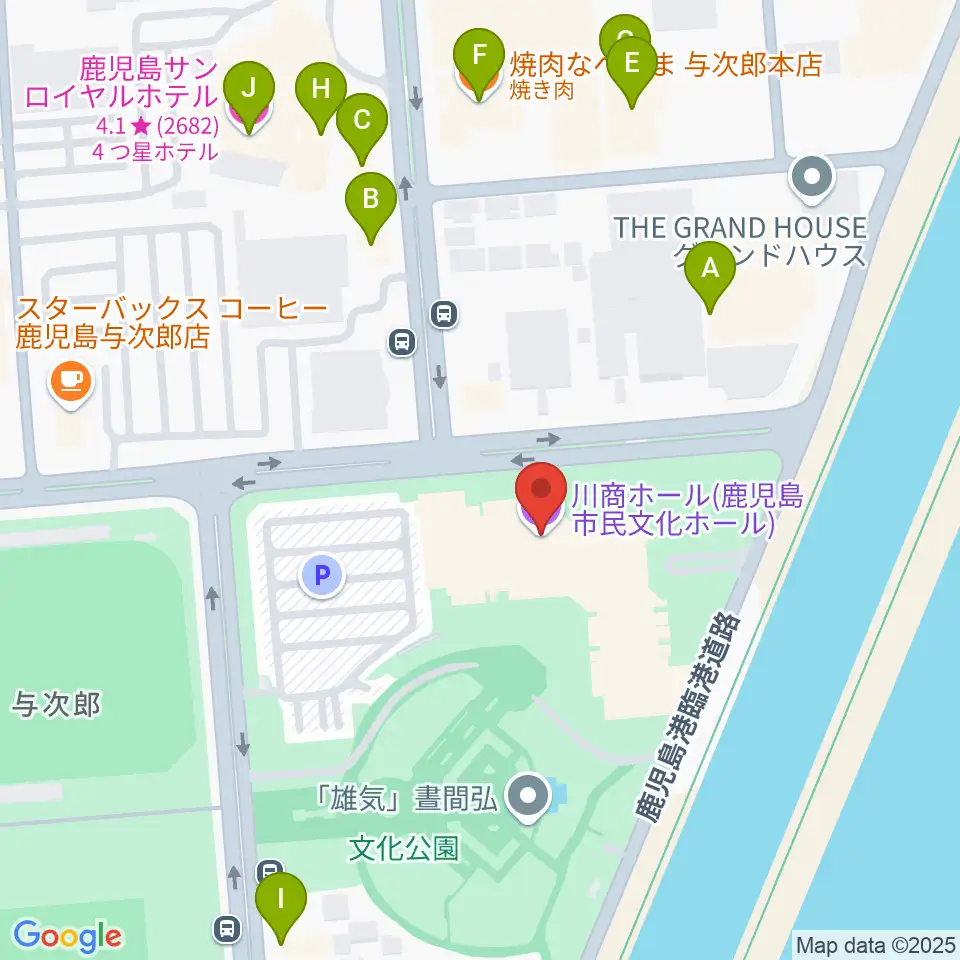 川商ホール周辺のファミレス・ファーストフード一覧地図