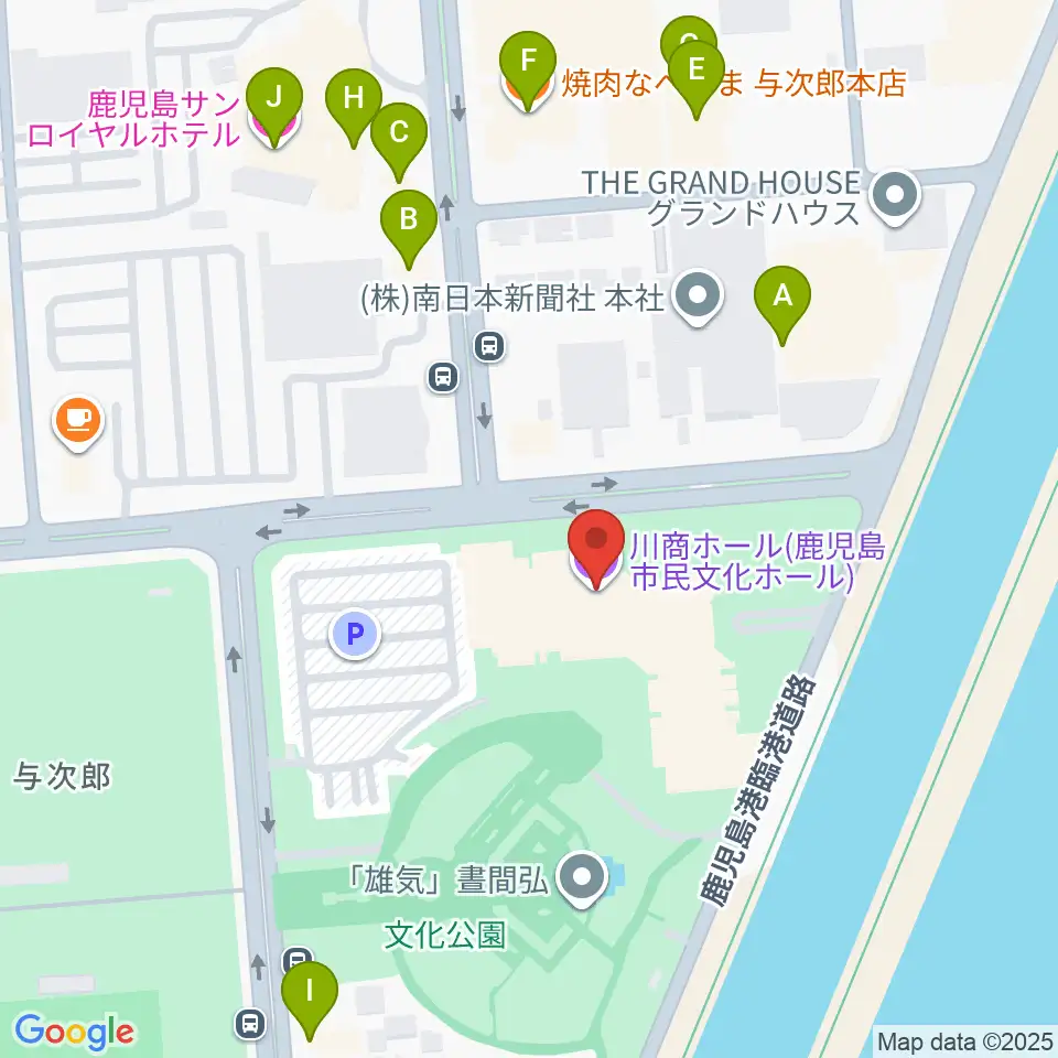 川商ホール周辺のファミレス・ファーストフード一覧地図