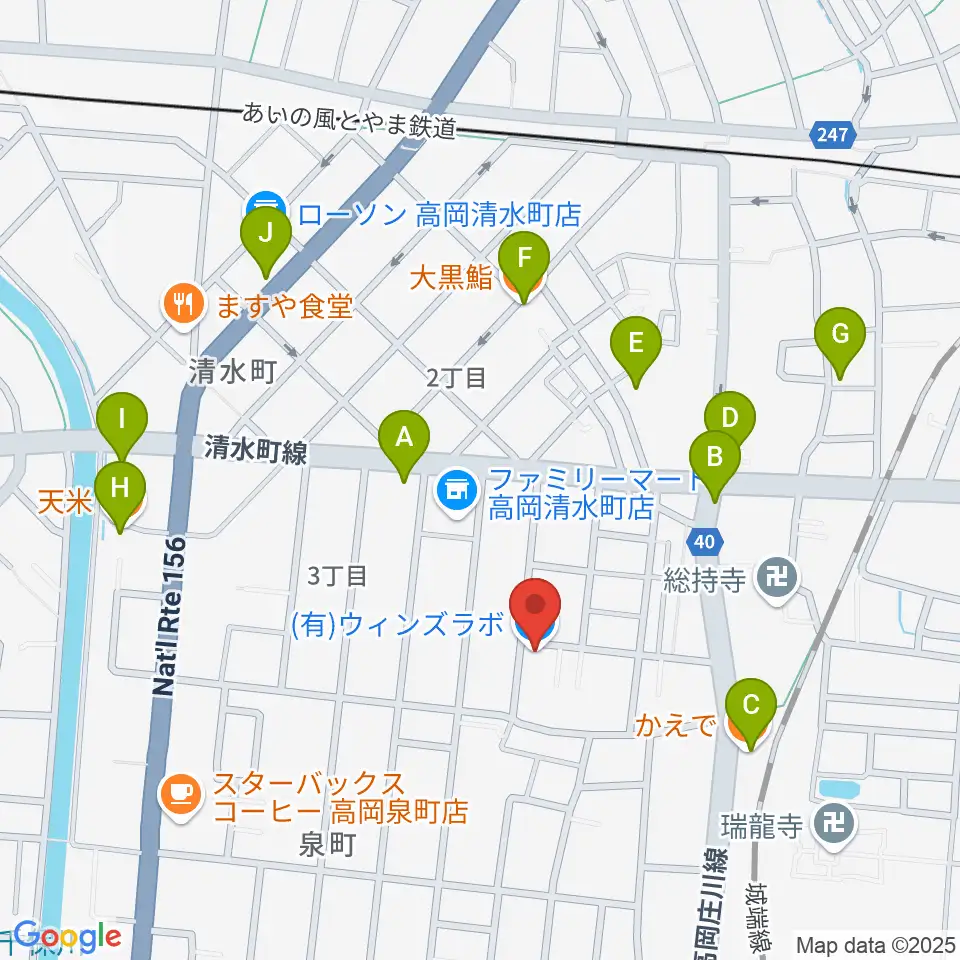 管楽器専門店ウィンズラボ周辺のファミレス・ファーストフード一覧地図