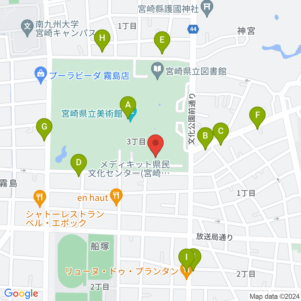 メディキット県民文化センター周辺のファミレス・ファーストフード一覧地図