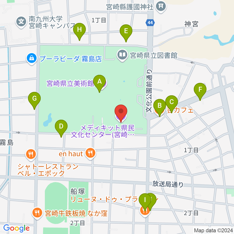 メディキット県民文化センター周辺のファミレス・ファーストフード一覧地図