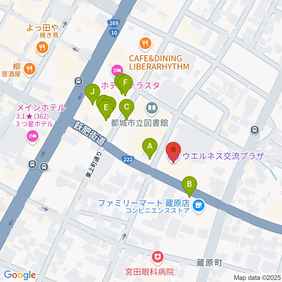 ウエルネス交流プラザ周辺のファミレス・ファーストフード一覧地図