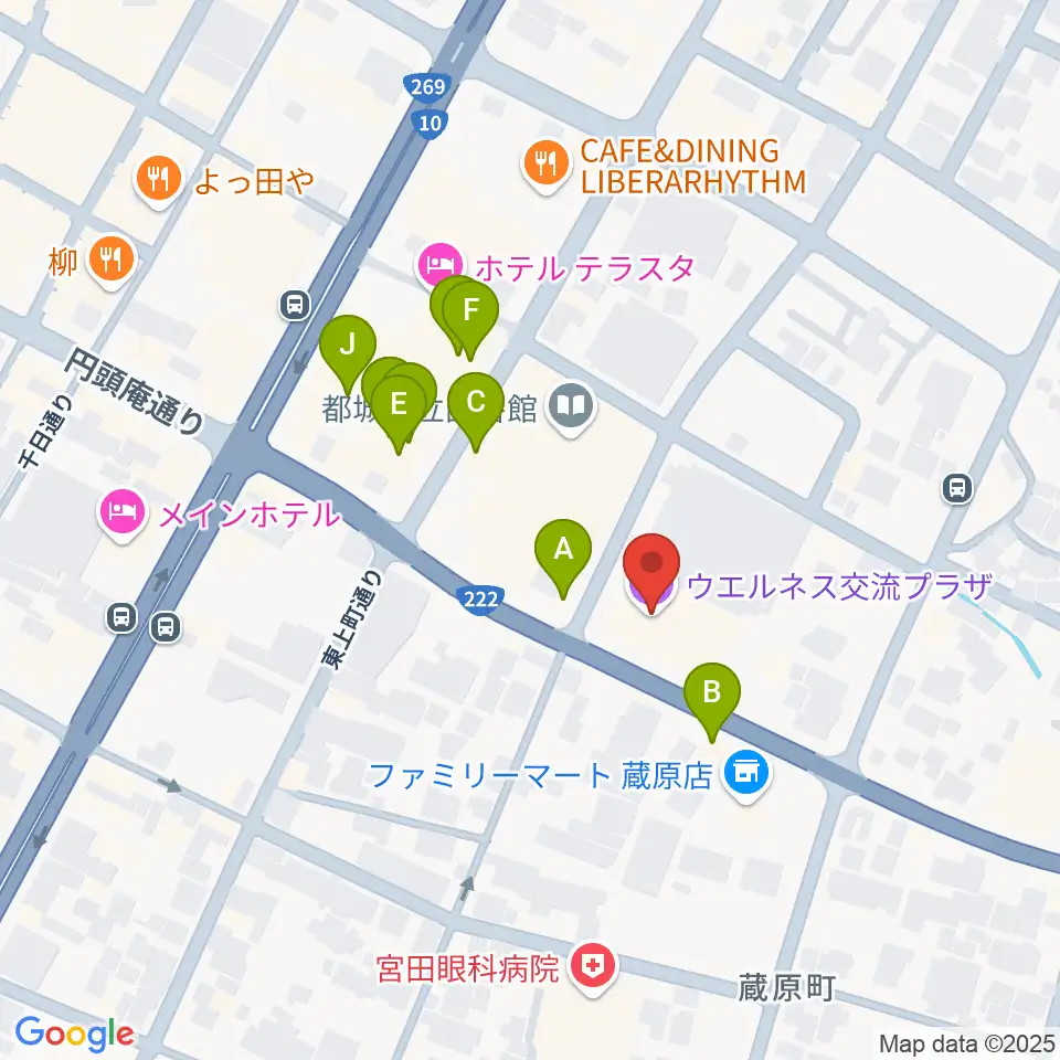 ウエルネス交流プラザ周辺のファミレス・ファーストフード一覧地図