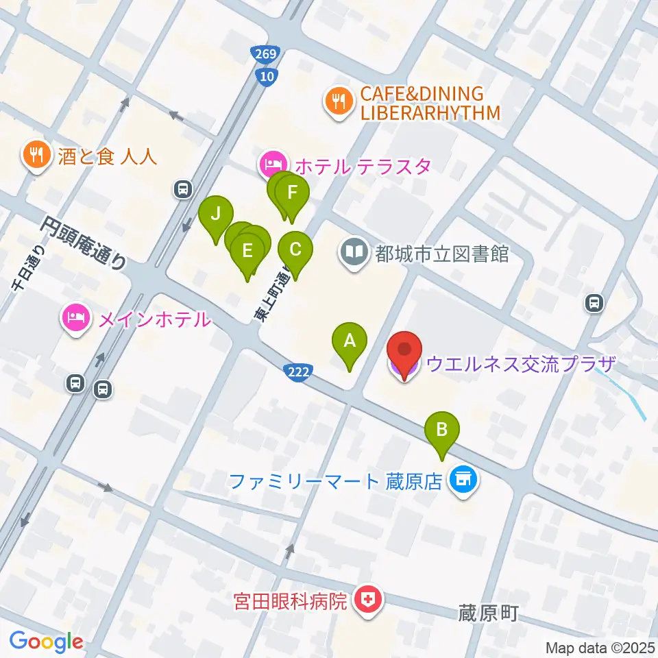 ウエルネス交流プラザ周辺のファミレス・ファーストフード一覧地図