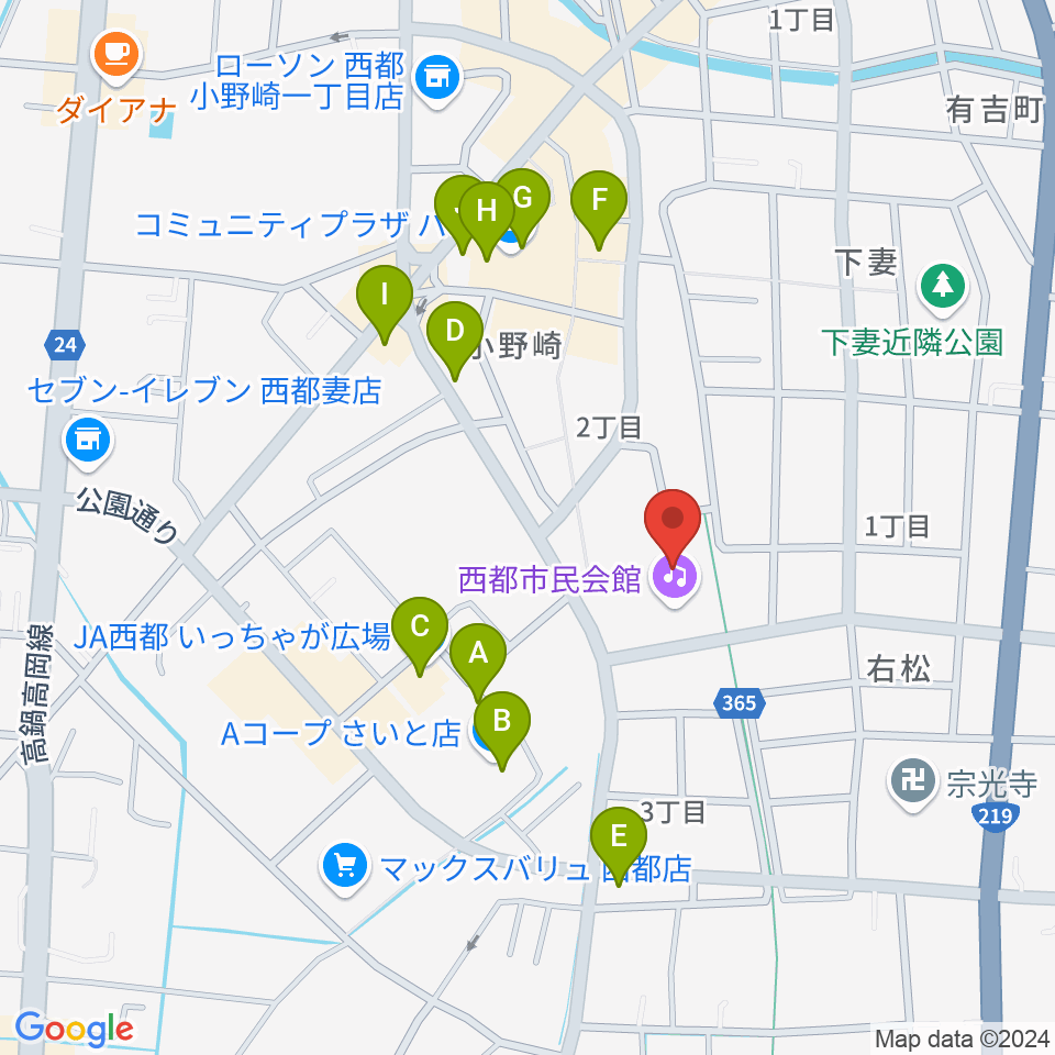 西都市民会館周辺のファミレス・ファーストフード一覧地図