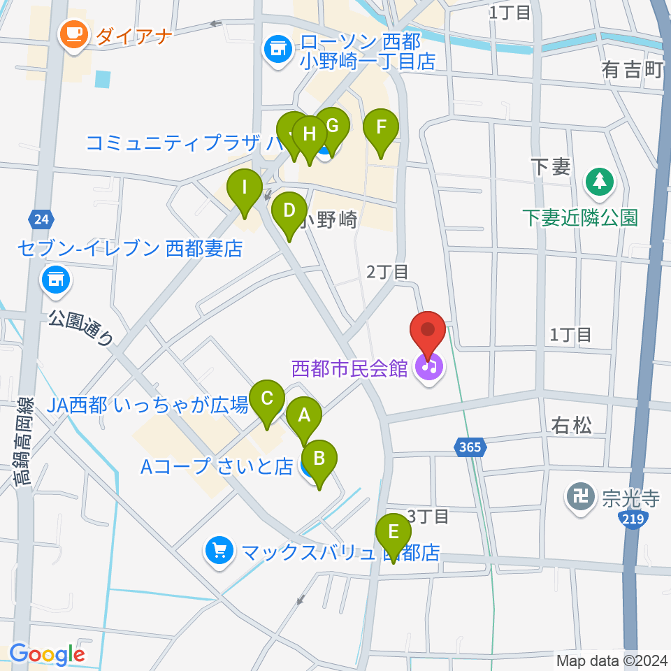 西都市民会館周辺のファミレス・ファーストフード一覧地図