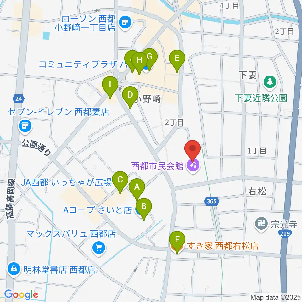 西都市民会館周辺のファミレス・ファーストフード一覧地図
