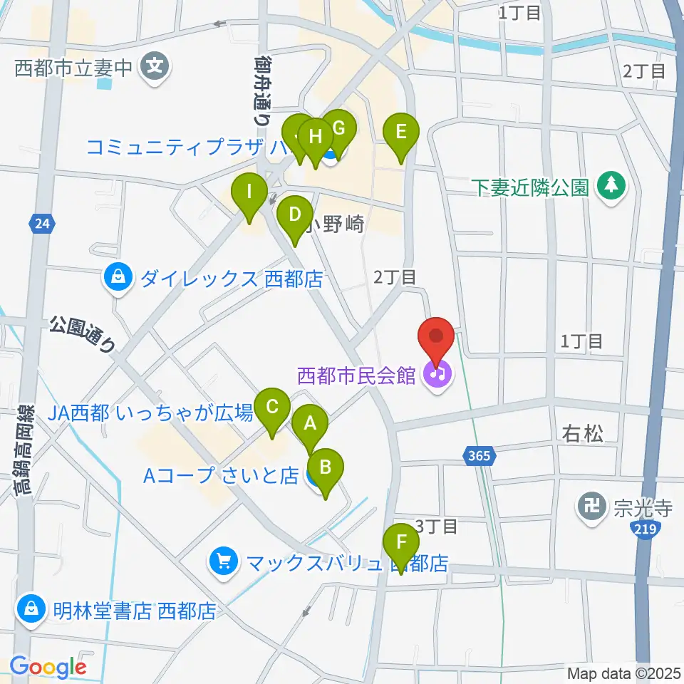 西都市民会館周辺のファミレス・ファーストフード一覧地図