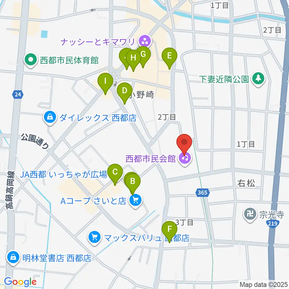 西都市民会館周辺のファミレス・ファーストフード一覧地図