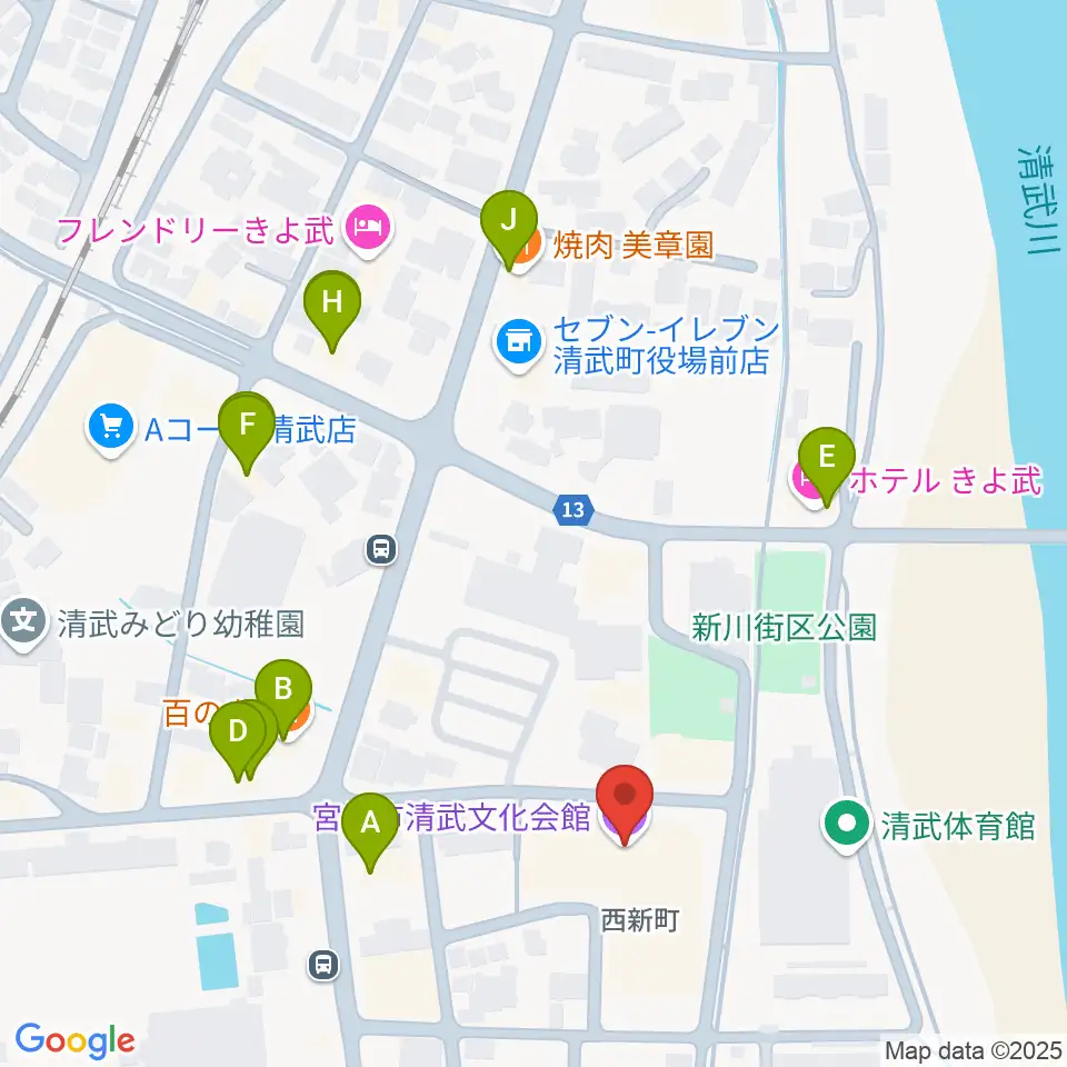 宮崎市清武文化会館周辺のファミレス・ファーストフード一覧地図