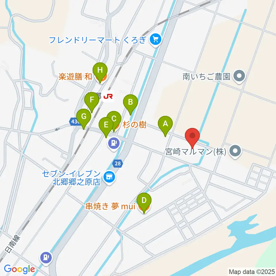 日南市北郷ふれあい交流センター周辺のファミレス・ファーストフード一覧地図