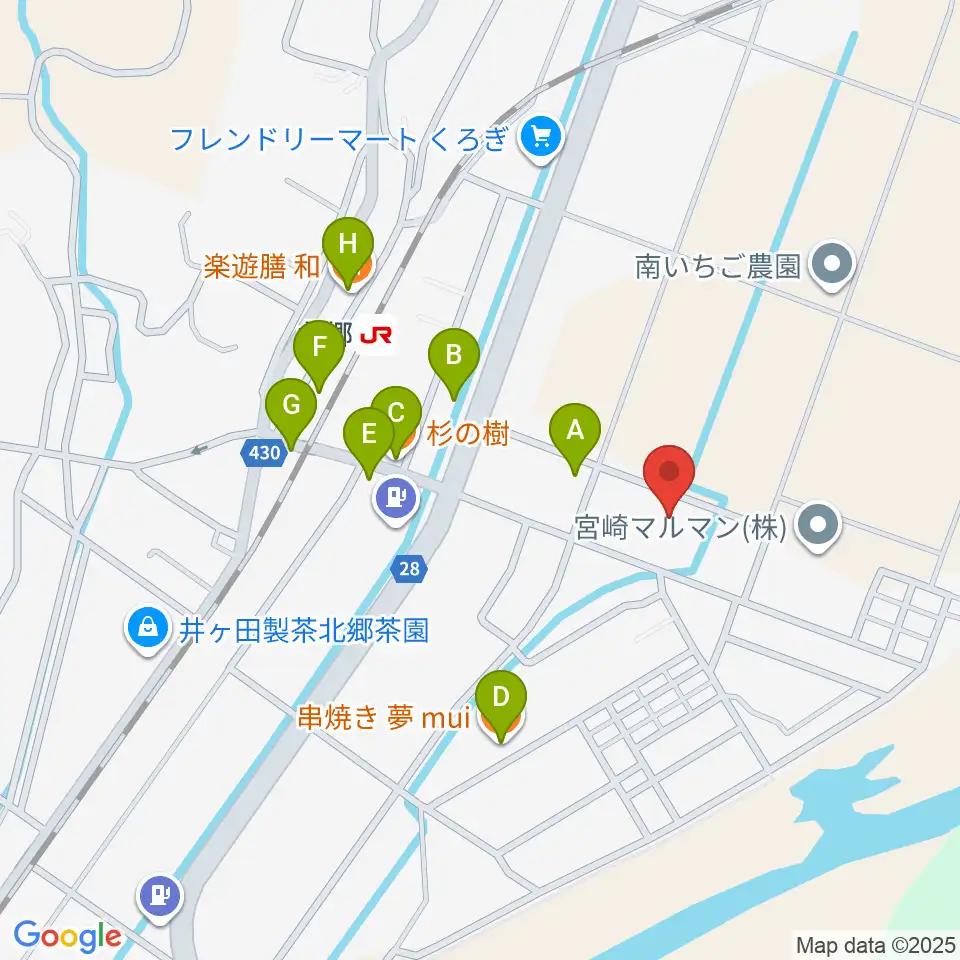 日南市北郷ふれあい交流センター周辺のファミレス・ファーストフード一覧地図