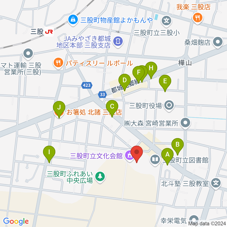 三股町立文化会館周辺のファミレス・ファーストフード一覧地図