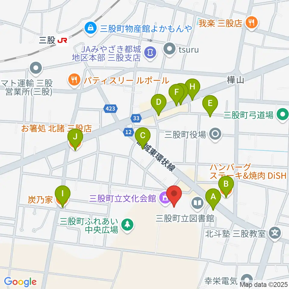 三股町立文化会館周辺のファミレス・ファーストフード一覧地図