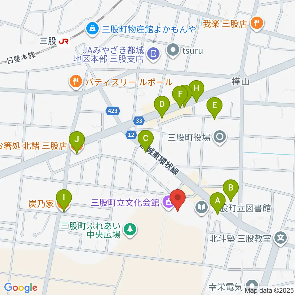三股町立文化会館周辺のファミレス・ファーストフード一覧地図