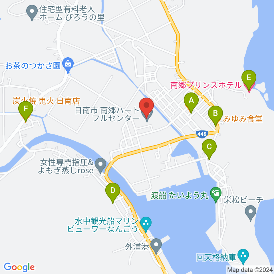 日南市南郷ハートフルセンター周辺のファミレス・ファーストフード一覧地図