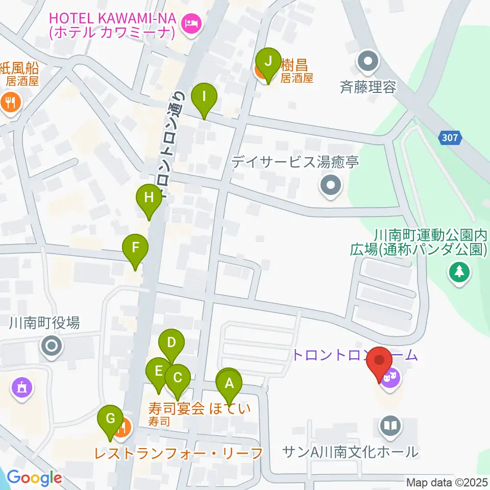サンＡ川南文化ホール周辺のファミレス・ファーストフード一覧地図