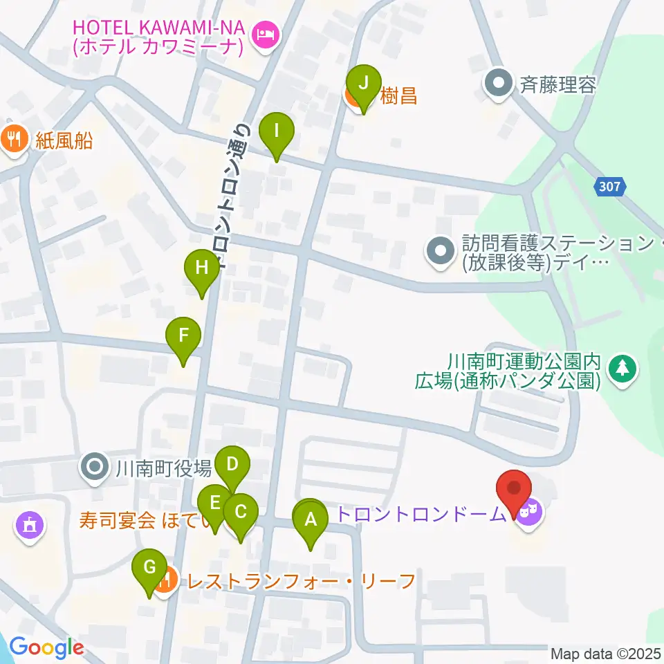 サンＡ川南文化ホール周辺のファミレス・ファーストフード一覧地図