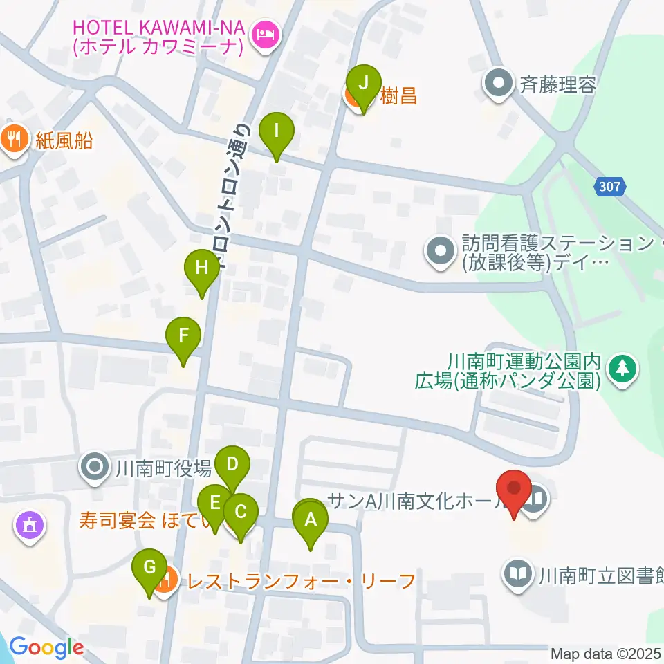 サンＡ川南文化ホール周辺のファミレス・ファーストフード一覧地図
