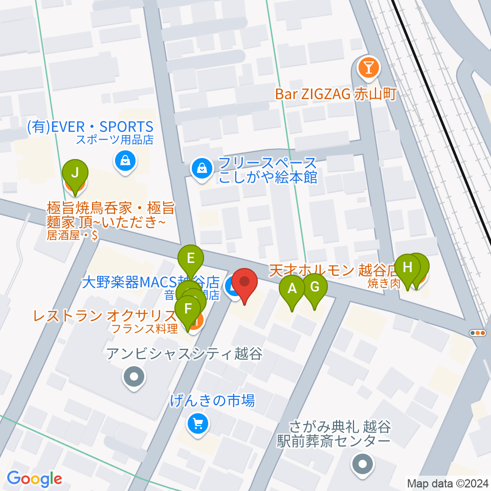 越谷Memphis周辺のファミレス・ファーストフード一覧地図