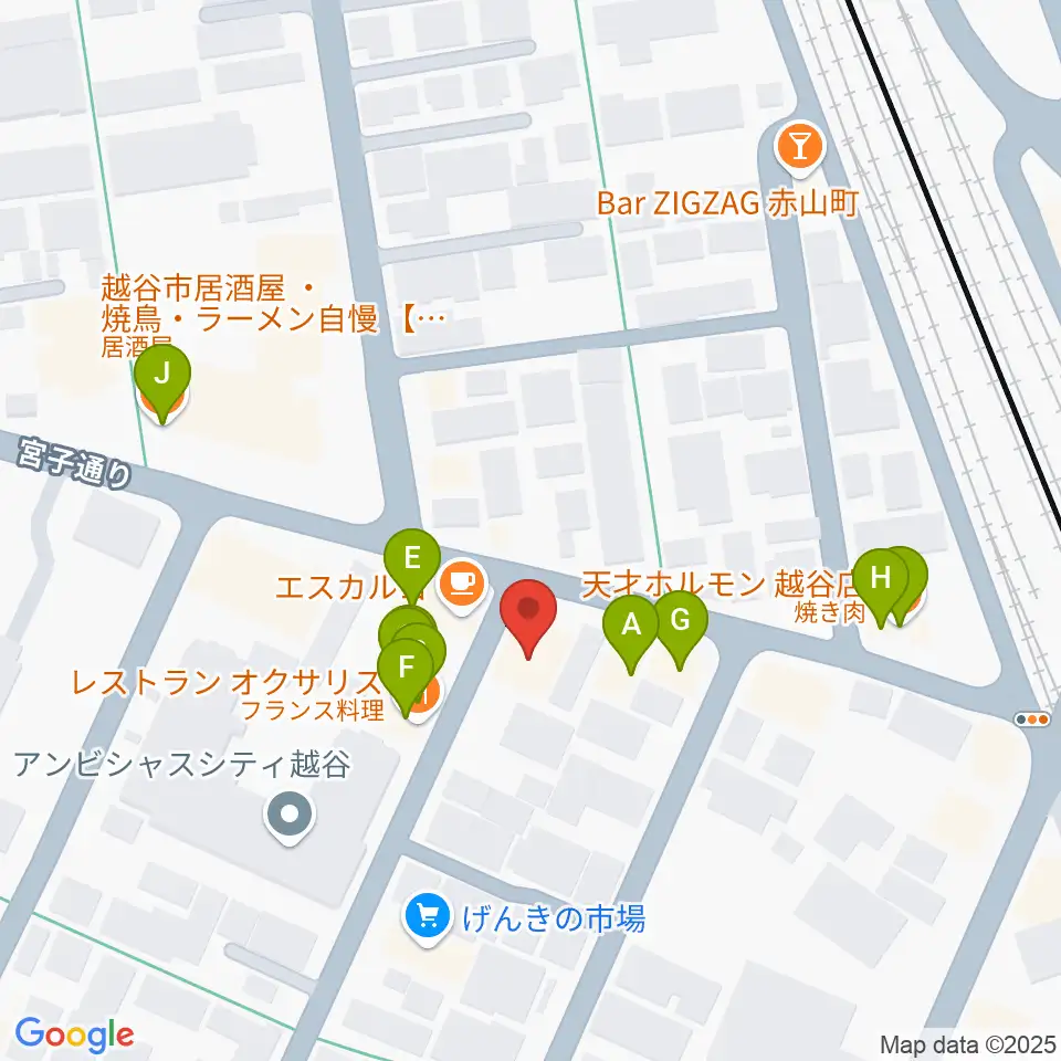 越谷Memphis周辺のファミレス・ファーストフード一覧地図