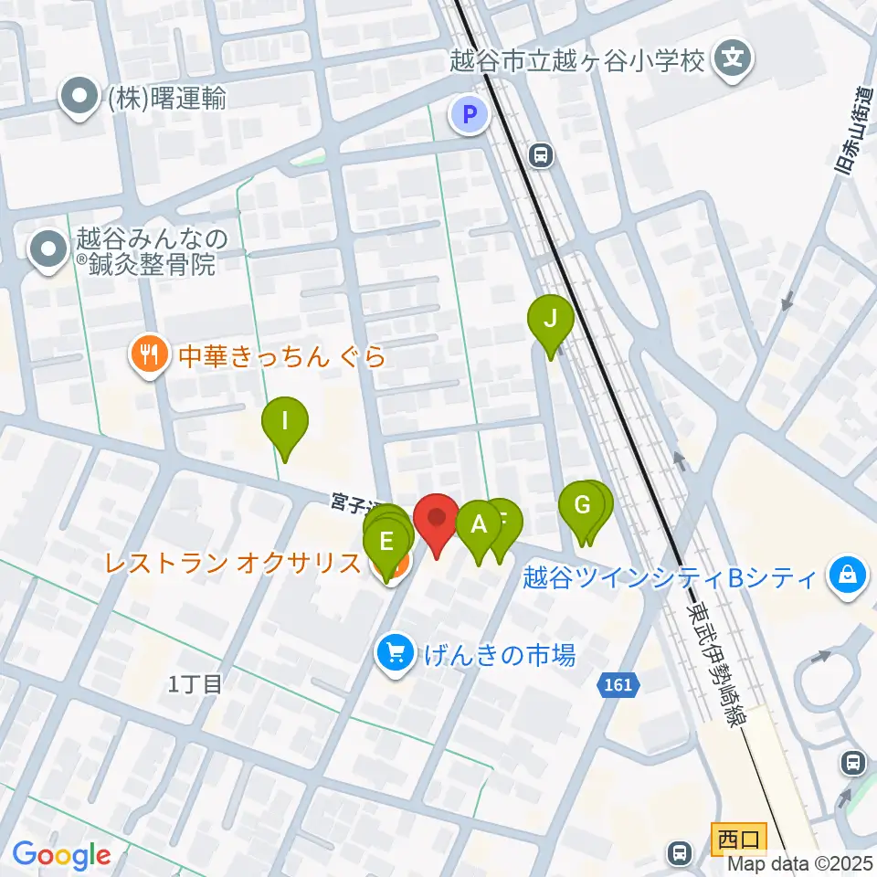 越谷Memphis周辺のファミレス・ファーストフード一覧地図