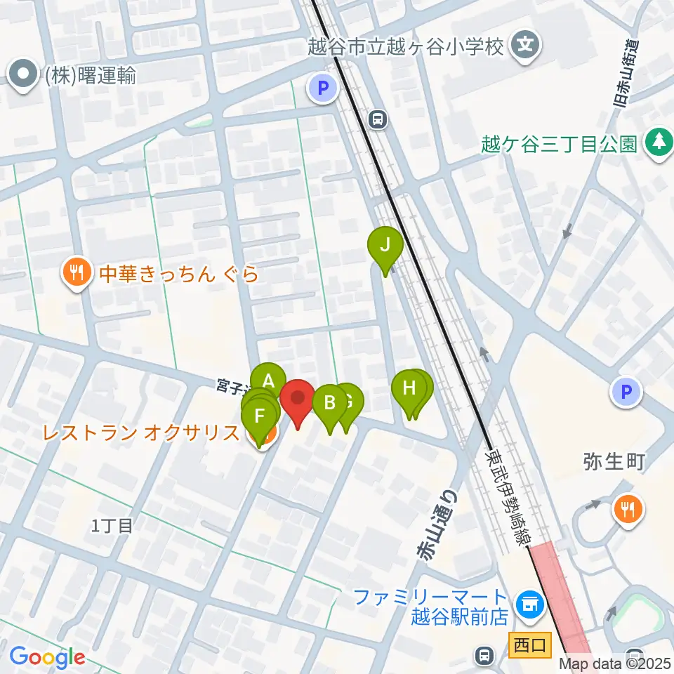越谷Memphis周辺のファミレス・ファーストフード一覧地図