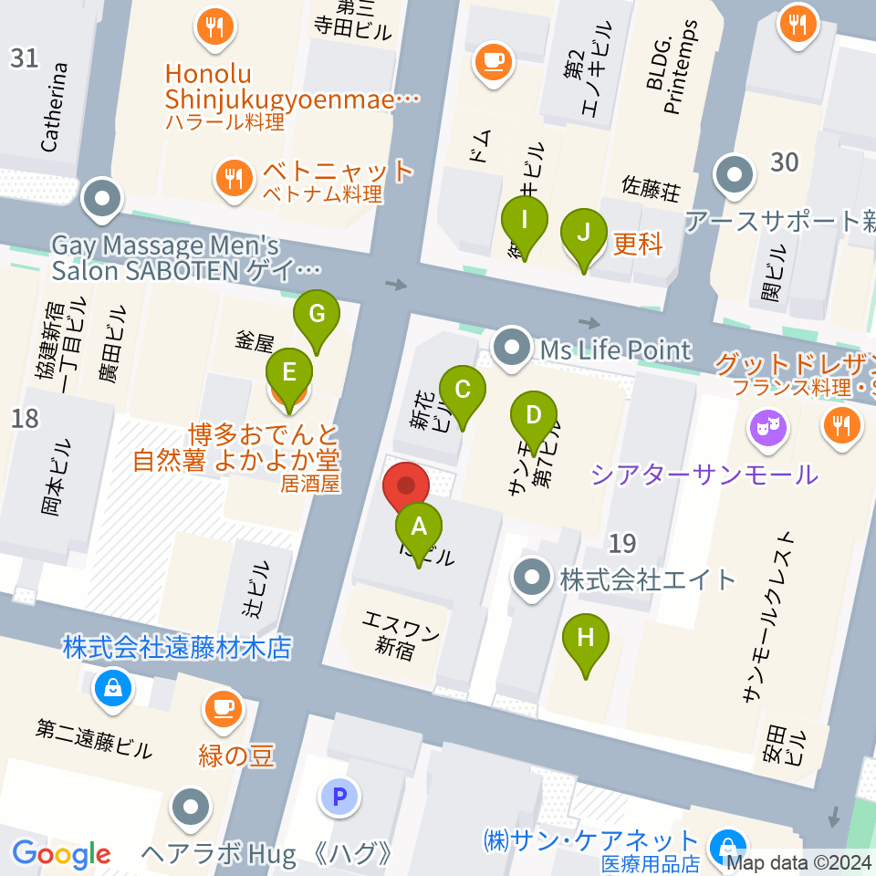 新宿リトルモンスター周辺のファミレス・ファーストフード一覧地図