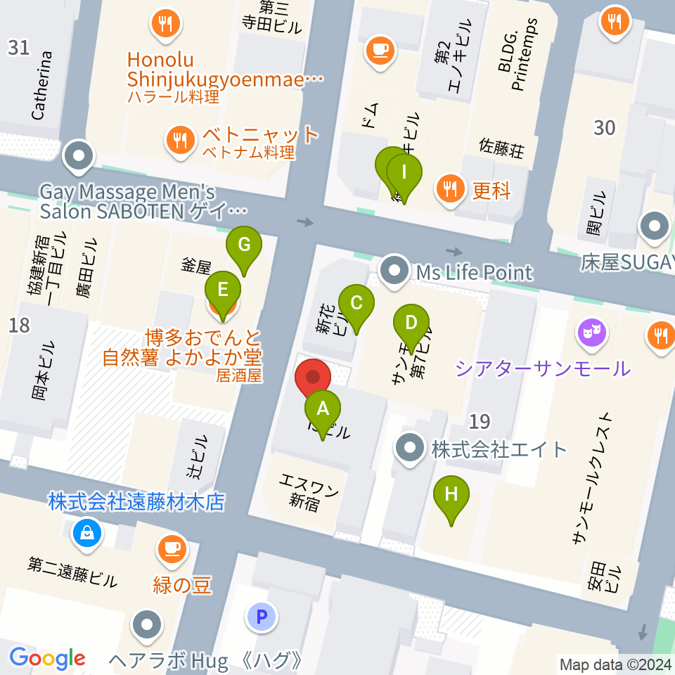 新宿リトルモンスター周辺のファミレス・ファーストフード一覧地図