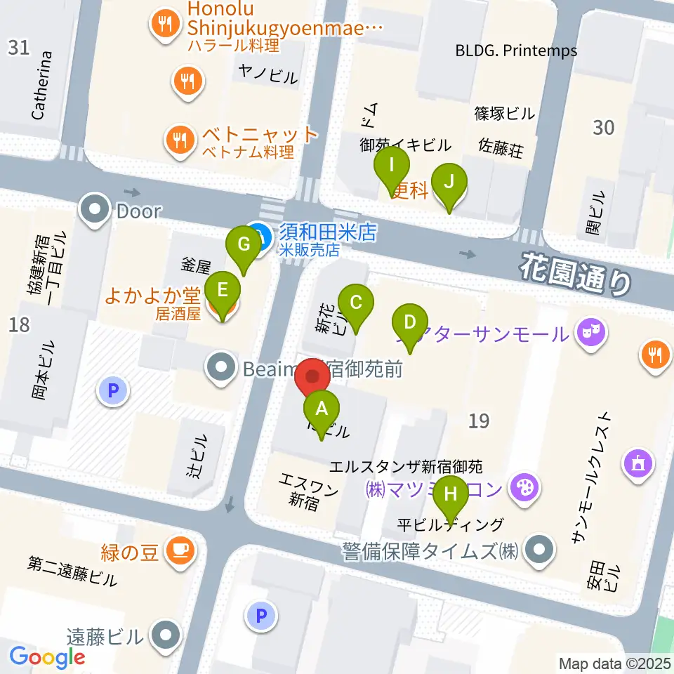 新宿リトルモンスター周辺のファミレス・ファーストフード一覧地図
