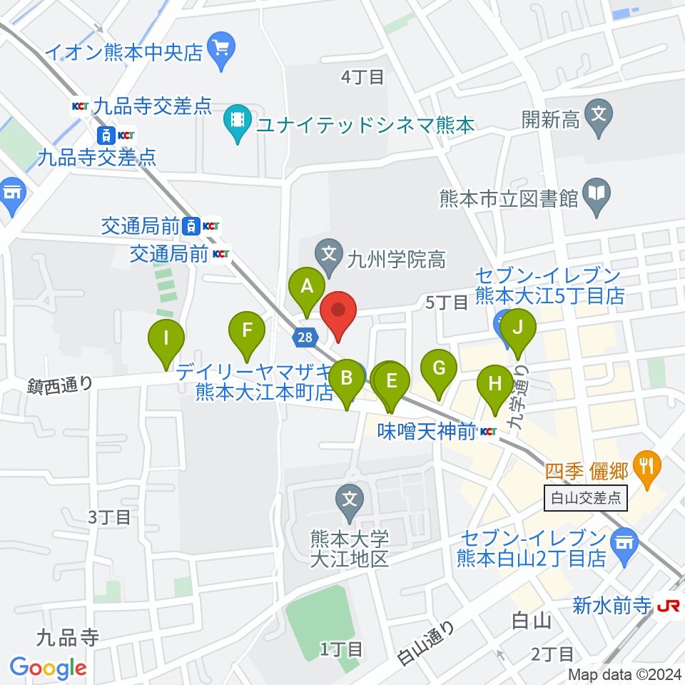 セブンカラーズアーティスト熊本校周辺のファミレス・ファーストフード一覧地図
