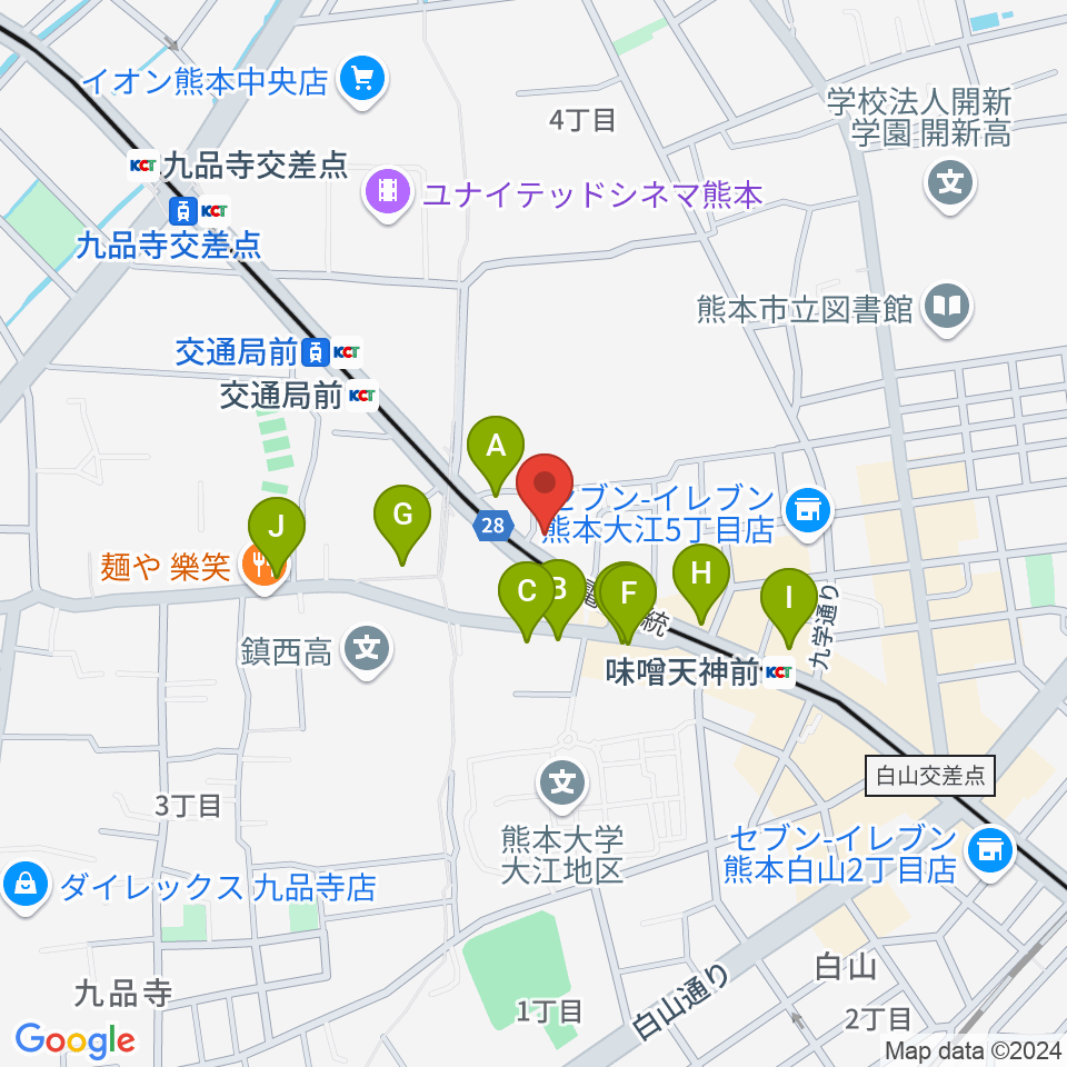 セブンカラーズアーティスト熊本校周辺のファミレス・ファーストフード一覧地図