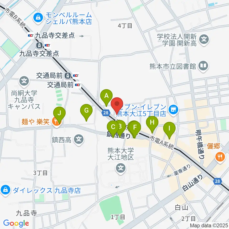 セブンカラーズアーティスト熊本校周辺のファミレス・ファーストフード一覧地図